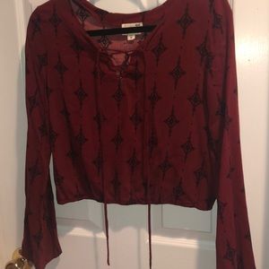 Maroon patterned long sleeve blouse